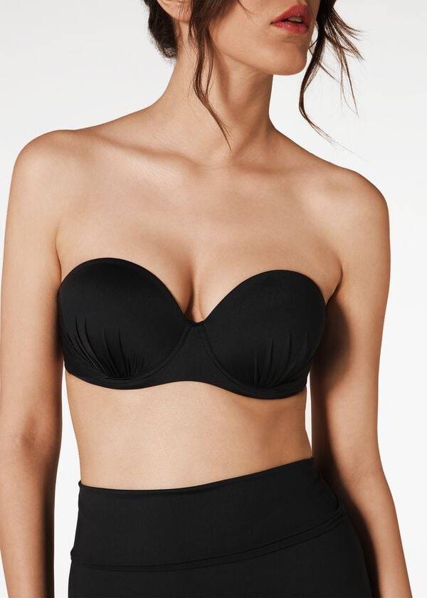 Tops De Biquíni Calzedonia Indonesia Push-Up Bandeau Feminino Pretas | PT2416FM