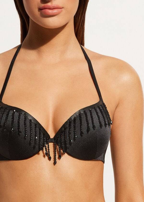 Tops De Biquíni Calzedonia Lightly Acolchoado Push-up Taipei Feminino Pretas | PT2414HK