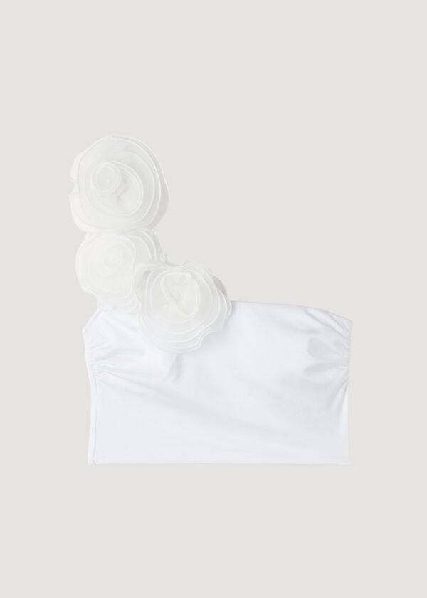 Tops De Biquíni Calzedonia One-Shoulder Bandeau Bora Bora Feminino Branco | PT2409XF