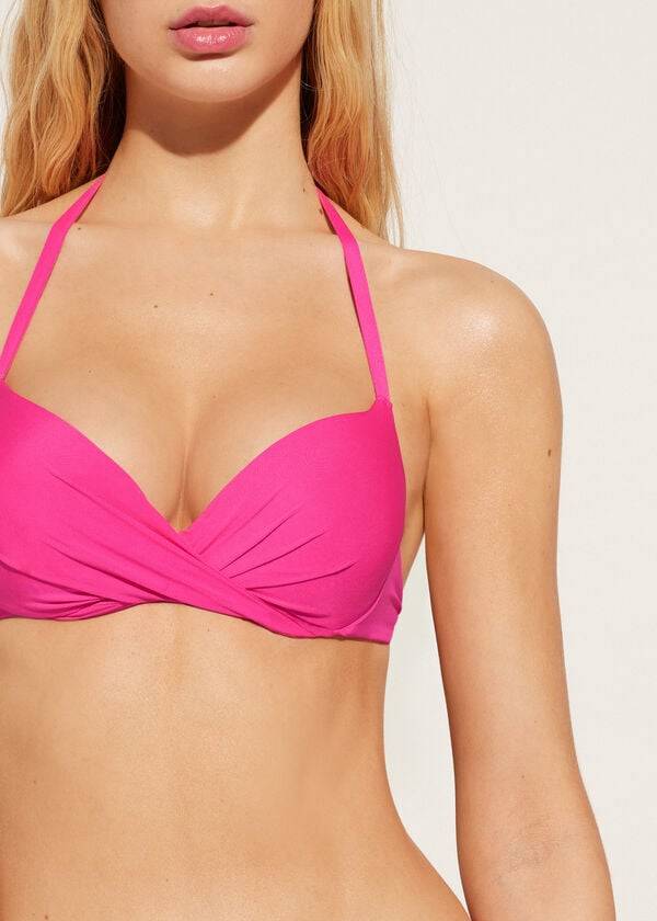 Tops De Biquíni Calzedonia Soft Graduated Super Acolchoado Push-up Indonesia Eco Feminino Rosa | PT2228XF