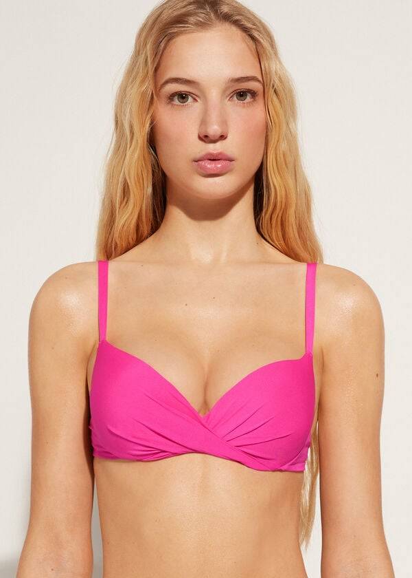 Tops De Biquíni Calzedonia Soft Graduated Super Acolchoado Push-up Indonesia Eco Feminino Rosa | PT2228XF