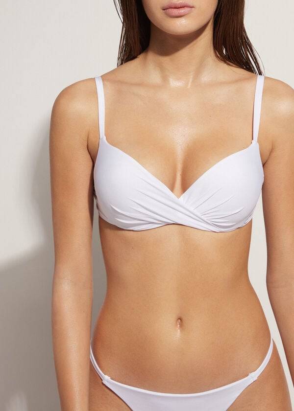 Tops De Biquíni Calzedonia Super Acolchoado Push Up Indonesia Eco cobey Feminino Branco | PT2214UT