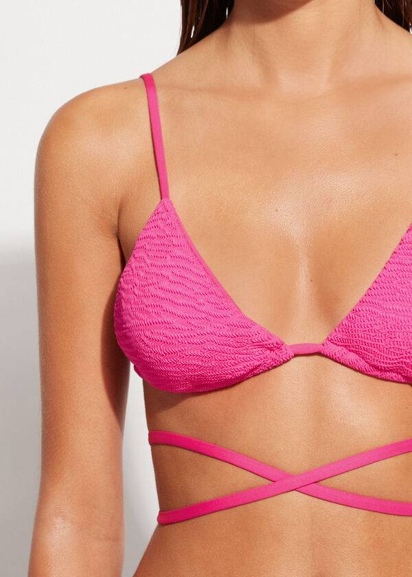 Tops De Biquíni Calzedonia Triangle Chinelos String Miami Feminino Rosa | PT2171HK