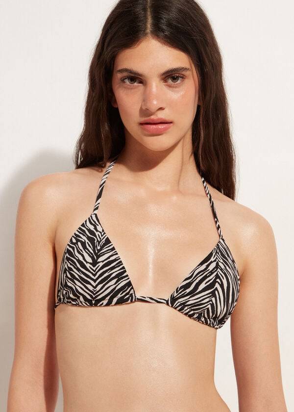 Tops De Biquíni Calzedonia Triangle String Zebra Nairobi Feminino Pretas | PT2126VD