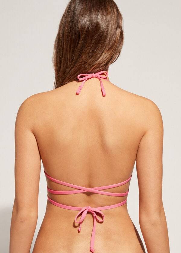 Tops De Biquíni Calzedonia Triangle String Tie San Diego Feminino Rosa | PT2129MA