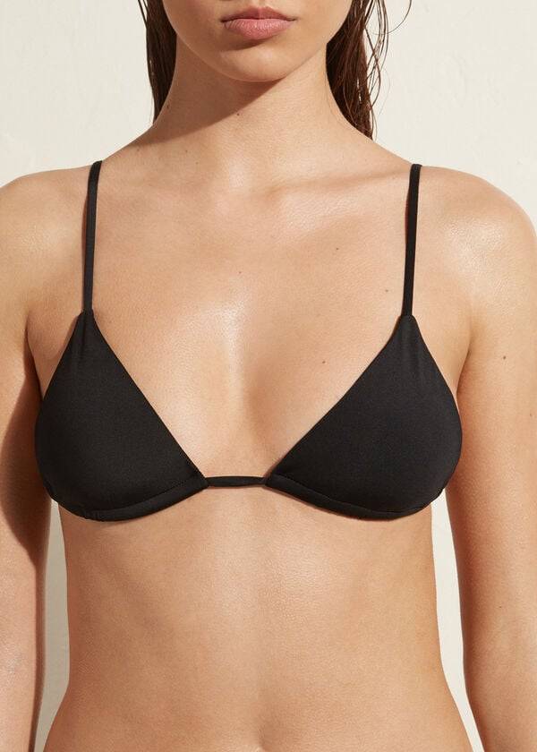 Tops De Biquíni Calzedonia Triangle String Indonesia Eco rosa Feminino Pretas | PT2150XF