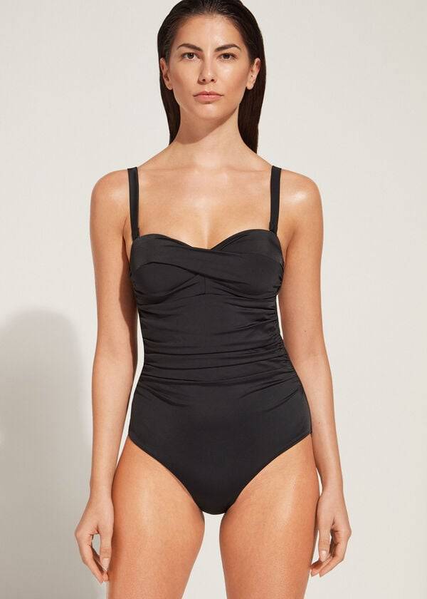 Trajes De Banho Calzedonia Acolchoado One-Piece Roma Feminino Pretas | PT2006UT